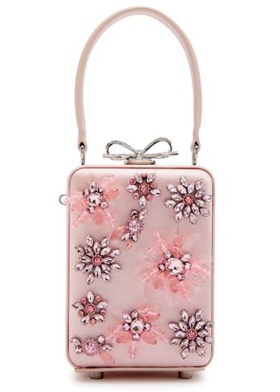 Self Portrait Floral-embellished Satin top Handle bag - Pink - One Size