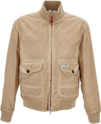 Fay Authentic Garment-Dyed Bomber Jacket with Rib-Knit Details