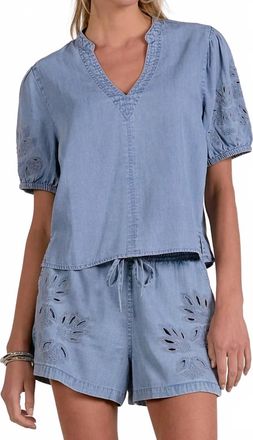 Splendid Jamie Denim Short Sleeve Top In Blue