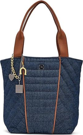 Think Royln High Note Tote Shoulder Handbags Dark Denim, Cotton/Denim/Leather