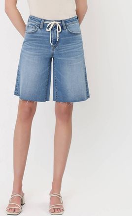 Flying Monkey High Rise Waist Tie Denim Bermuda Shorts In Blue