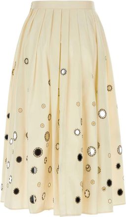 Prada Womens Embellished Pleated Cotton Skirt Beige