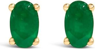 House of Brilliance 14K Gold Oval Cut Gemstone Birthstone 5x3 mm Stud Earrings in Yellow | Green Emerald at Nordstrom