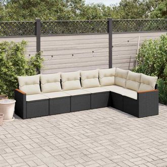 vidaXL Vidaxl - Set De Comedor De Jard&iacute;n 7 Pzas Y Cojines Rat&aacute;n Sint&eacute;tico Negro