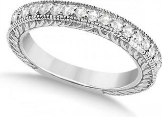 Allurez Vintage Style Filigree Diamond Wedding Band 14k White Gold (0.19ct)