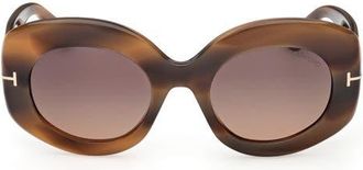 Tom Ford Claudette 51mm Round Sunglasses in Beige Havana /Gradient Plum at Nordstrom
