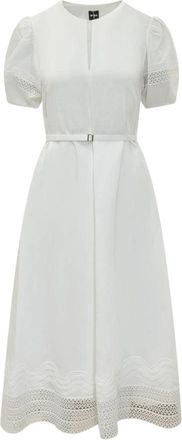 HUGO BOSS Doralia Midi Jurk - Dames - Casual kleedjes - Wit - S - Kleedjes