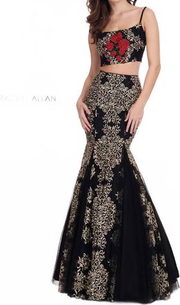 Rachel Allan Two-Piece Long Mermaid Gown In Black