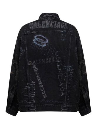 Balenciaga Mens Black Fade Out Washed Crayon Oversized Jacket Cotton Bomber