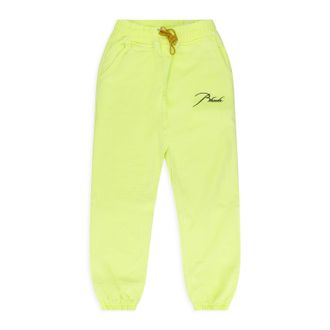 Rhude Neon Green Script Logo Terry Sweatpants