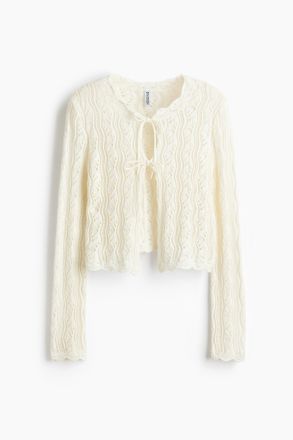 H&M Cardigan zum Binden aus Pointellestrick - Cremefarben