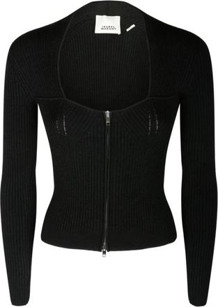 Isabel Marant Zwarte Geribbelde Gebreide Cardigan met Rits - Dames - Vesten - Zwart - M - Wol - Truien & Vesten