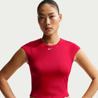 Nike Womens Swim Effortless Essential Cap Sleeve Swim Top in Red | NESSG237-642