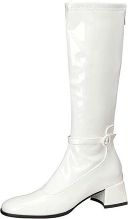 Generic Womens Knee High Riding Boots with Square Toe & Buckle Strap,Autumn and Winter Elegant Style,White,1.5 UK