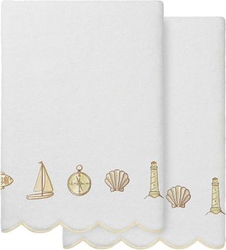 Linum Home Textiles 100% Turkish Cotton Sea Joy Scallop 2Pc Embellished Bath Towel Set