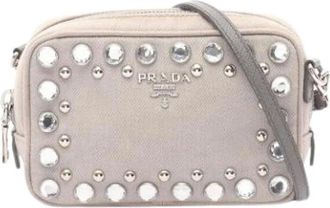 Prada Pre-owned Cross Body Bags, female, Gray, Size: ONE SIZE Pre-owned Canvas Cross Body Bag