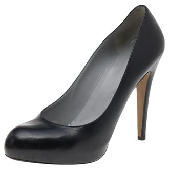 Sergio Rossi Black Leather Round Toe Pumps