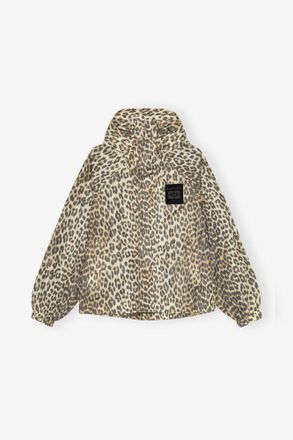 Ganni Brown Leopard Print Nylon Jacket - Size 2XL/3XL Recycled