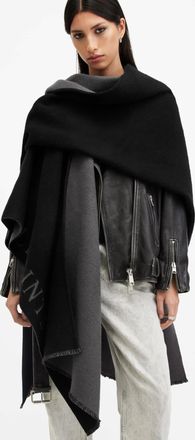 AllSaints Wool Saints Border Logo Wool Ruana Scarf, Size: One Size