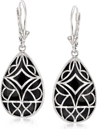 Ross-Simons Black Onyx Overlay Drop Earrings in Sterling Silver