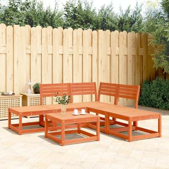 vidaXL Juego De Sof&aacute;s De Jard&iacute;n 5 Pzas Madera Maciza Pino Marr&oacute;n Cera Vidaxl