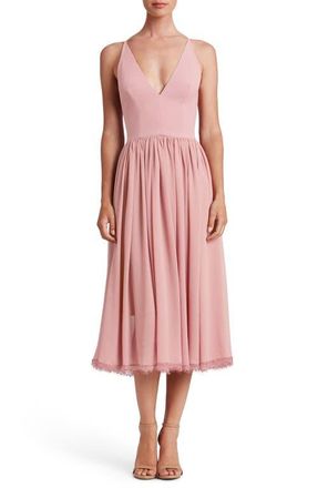 Dress The Population Alicia Mixed Media Midi Dress in Blush at Nordstrom, Size Xx-Large