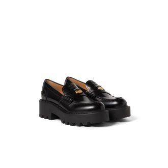Miu Miu Brushed Leather Loafers, Woman, Black, Size 38,5