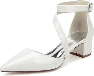 Generic Women Chunky Bridal Low Kitten Heel Pointed Toe Wedding Bridal Pumps Classic Party Office Heels 4.5Cm,Off White,10 UK