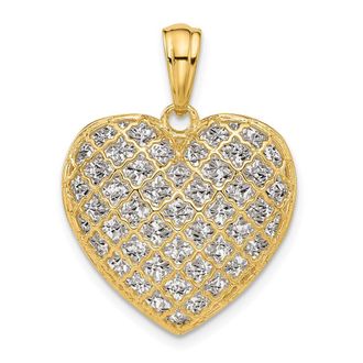 Diamond2Deal 14k Two-tone Gold Polished and Dia-cut Heart Pendant