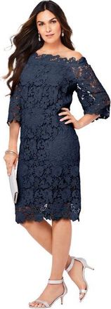 Roaman's Off The Shoulder Lace Dress in Navy at Nordstrom, Size 16