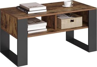 Woltu Tavolino da Caff&egrave; con 2 Scomparti Aperti - Tavolino da Salotto Marrone Rustico + Nero, 90x45x45cm