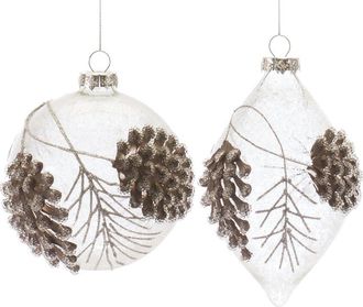 Melrose International Set Of 6 Beaded Glass Pinecone Ornament