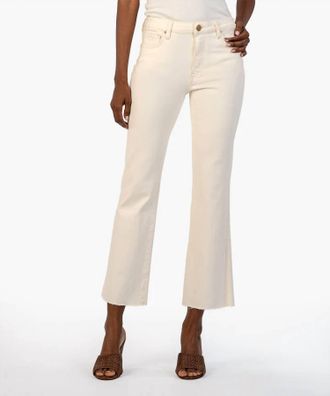 Kut from the Kloth Kelsey Hi-Rise Ankle Flare Jean With Raw Hem In Ecru