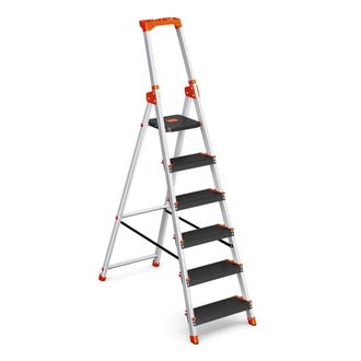 Songmics Escalera de 6 pelda&ntilde;os de aluminio de color negro y naranja