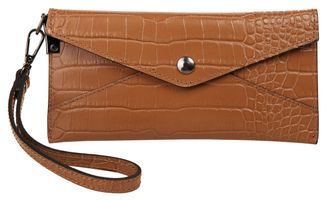 Cluty Abendtasche CLUTY, Damen, Gr. B/H/T: 20cm x 10cm x 2cm onesize, braun (cognac), Leder, Reptilienpr&auml;gung, Taschen Abendtasche, echt Leder, Made in Ital