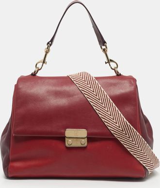 Carolina Herrera Three Tone Red Leather Baret Top Handle Bag