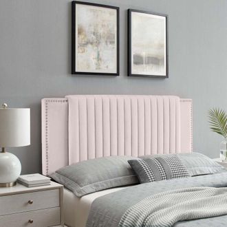 Casa Zenith Pink Plush Super King 26 inch Strutted Headboard