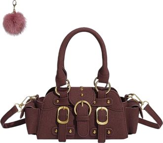 Generic Womens PU Studded Crossbody, Vintage-Inspired Top Handle Small Handbag, Fall Chic Belt Buckle Design Shoulder Purse