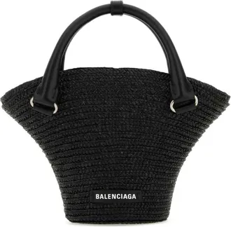 Balenciaga Black braided-raffia mini tote bag
