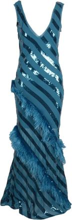Patrizia Pepe Avondjurk met rits en onderjurk - Dames - Feestkleedjes - Blauw - M - Polyester - Kleedjes