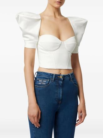 Elisabetta Franchi balloon-sleeve bustier top - White