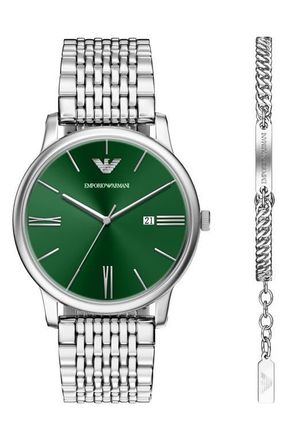 Emporio Armani Minimalist Bracelet Watch Set, 42mm in Silver at Nordstrom