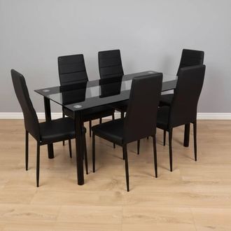 Kosy Koala Modern Dining Set With 6 Black Faux Leather chairs Dining Furniture