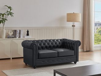 Vente-Unique Divano 2 posti pelle di bufalo nero - CHESTERFIELD