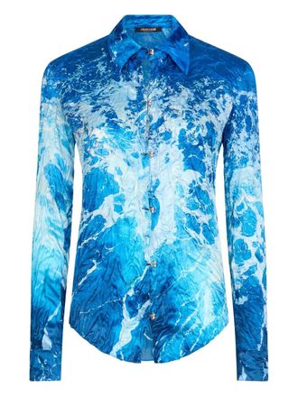 Roberto Cavalli Ocean-print shirt - women - Fabric - 42 - Blue