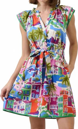 Sugarlips Rumi Town Olera Ruffle Mini Dress In Cream Blue