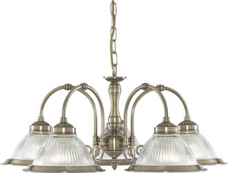 Searchlight Lampadario Contemporaneo American Dinner Acciaio Adjustable Vetro 5 Luci E27