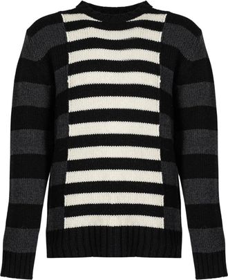 Les Hommes Wool Stripes Round Neck Jumper - Heren - Truien - Zwart - Maat: L Wol