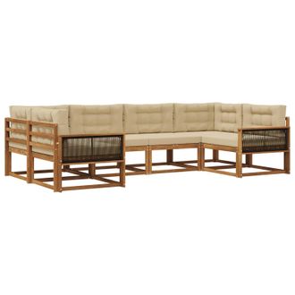 vidaXL Conjunto De Sof&aacute;s De Exterior Con Coj&iacute;n 6 Pcs Natural Y Beige Vidaxl