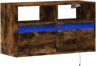 vidaXL TV Wall Cabinet with LED Lights Smoked Oak 80x31x45 cm vidaXL